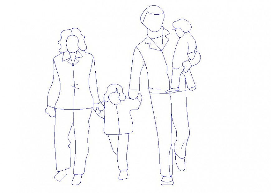 Family with two children elevation block cad drawing details dwg file
