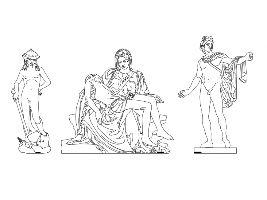 Famous multiple sculpture front elevations cad blocks details dwg file