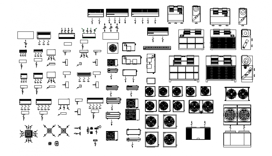 Fan coil unit multiple blocks and spare-parts cad drawing details dwg file