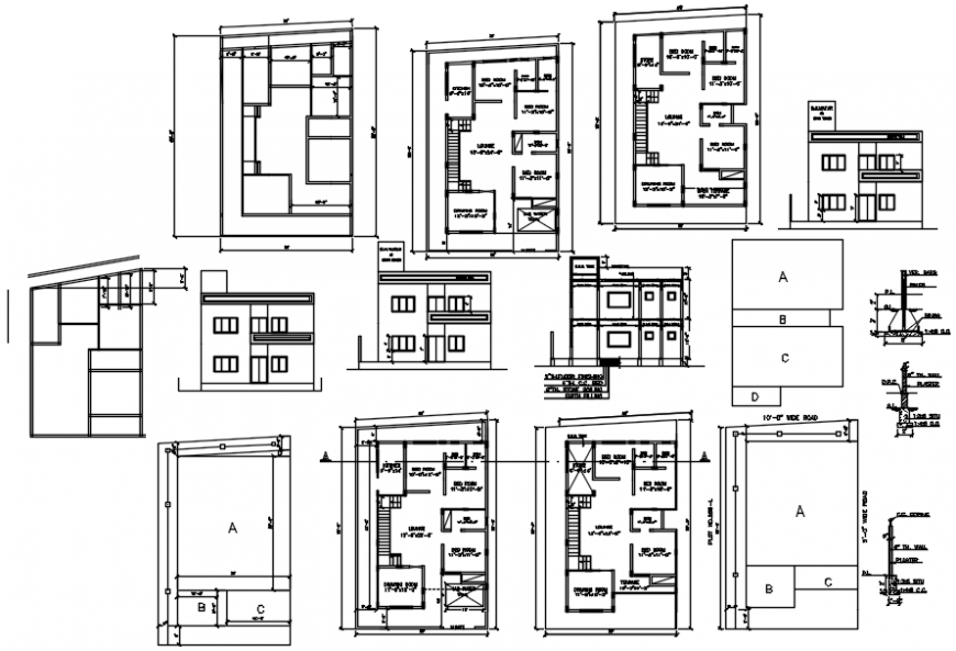 Farm house plan, elevation and section view in AutoCAD