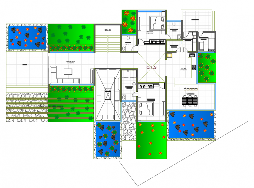 Farm house plan design of architectural work dwg file