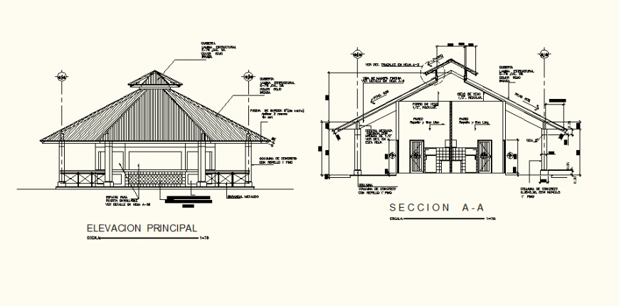 Farm house plan detail elevation and section layout file