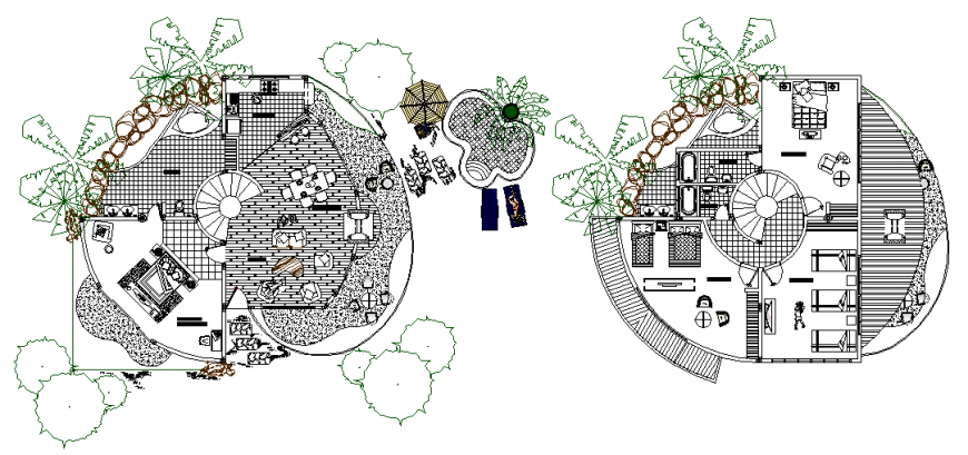 Farm house plan with deck details in dwg file.