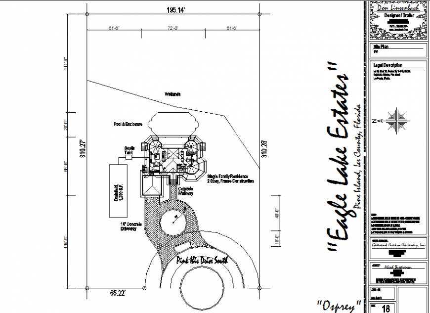 Farm house site plan detail drawing in dwg file.