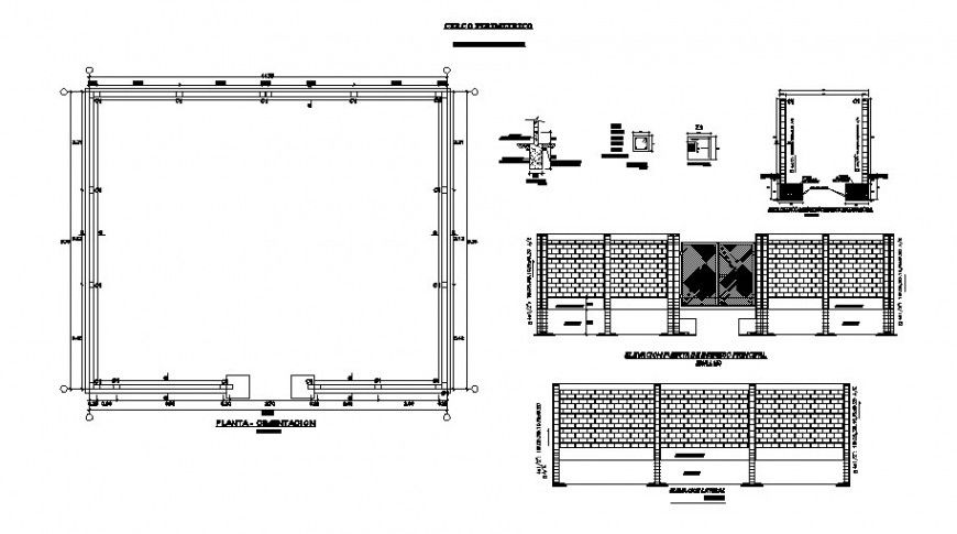 Farm wall gate foundation plan and section autocad file