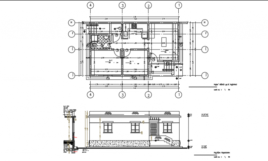 Farmer House Plan and Section Design of Small Villa DWG drawing