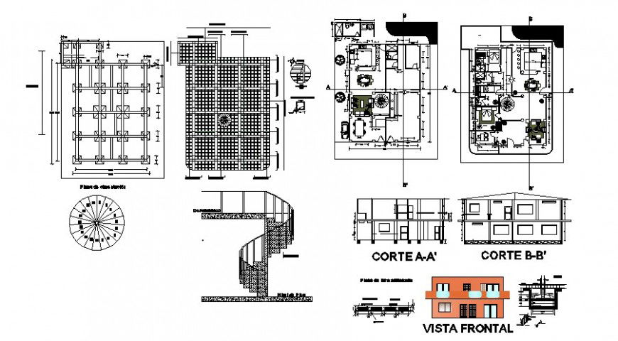 Farmhouse detail plan working drawing in dwg file.