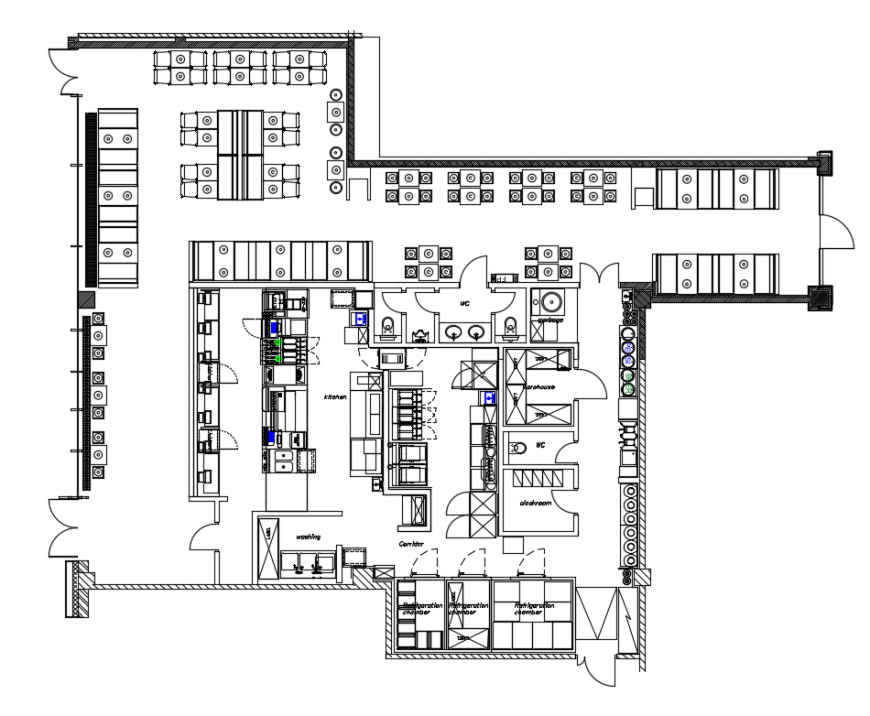 Fast food restaurant top view layout plan cad drawing details dwg file