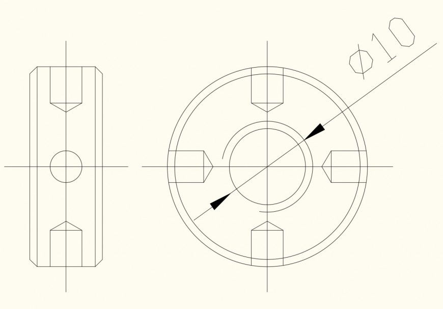 Fastners nut detail 2d view elevation autocad file