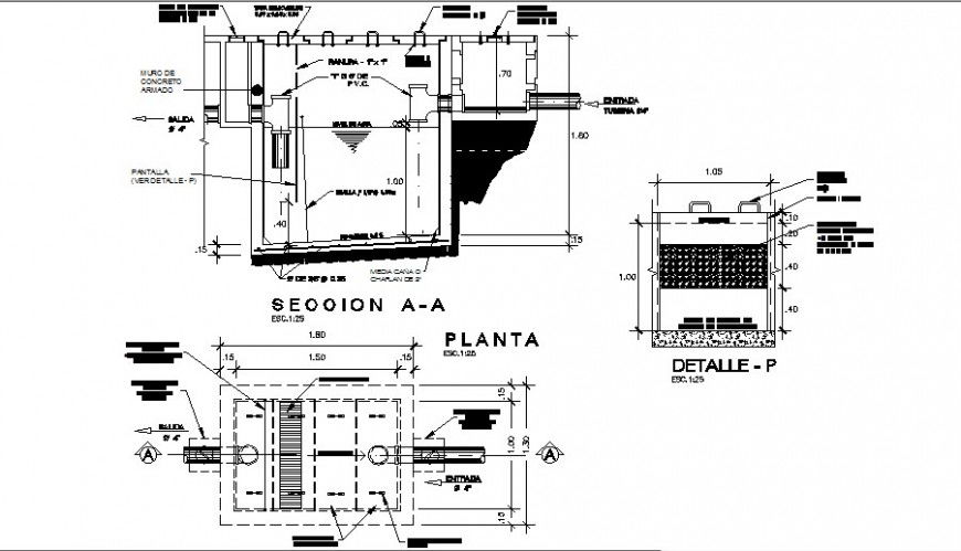 Fat trap with concrete structure cad construction details dwg file