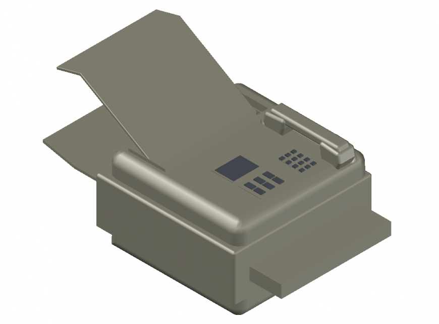 Fax machine 3d top side view elevation cad drawing details dwg file