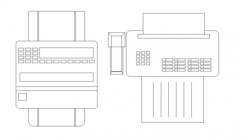 Fax machine top view model detail dwg file