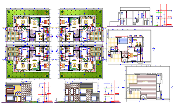 Residential House Plan AutoCAD DWG with Floor Layouts and Elevations