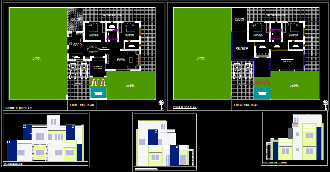 Bungalow DWG Design with 2D Floor Layout for Architectural Projects