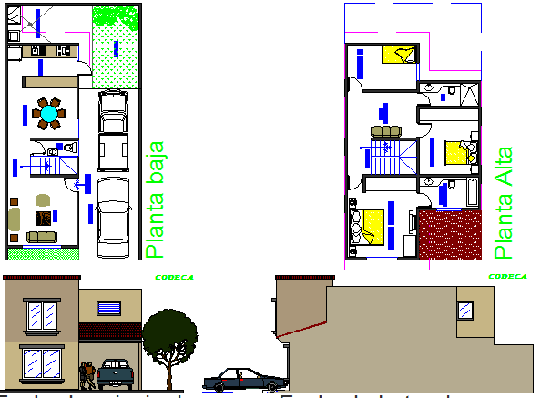 Single Family House Architectural CAD Drawing with Plans and Elevation