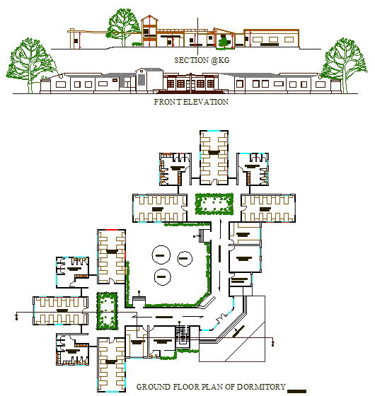 Dormitory Building Design DWG with Ground Floor Plan and Elevation
