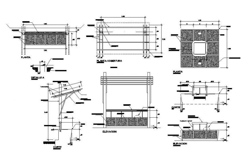 Fence elevation, section, plan and installation cad drawing details dwg file