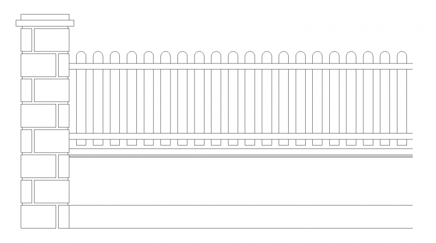 Fence elevation with brick wall cad drawing details dwg file