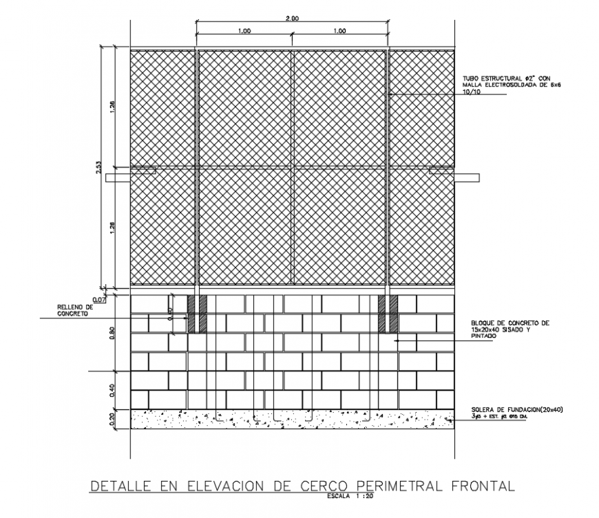 Fence of cyclonic mesh perimeter fence of garden dwg file