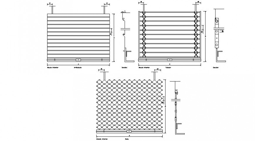 Fence sections, framing and structure drawing details dwg file