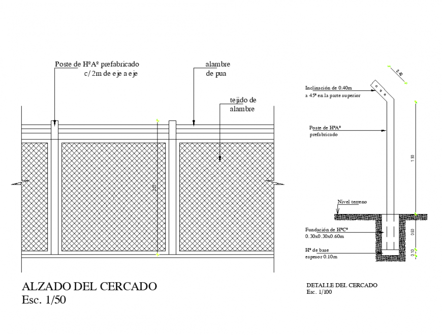 Fencing structure detail elevation layout 2d view autocad file