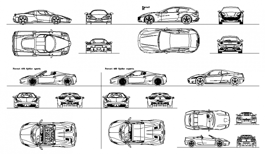 Ferrai 2D model car drawing dwg file
