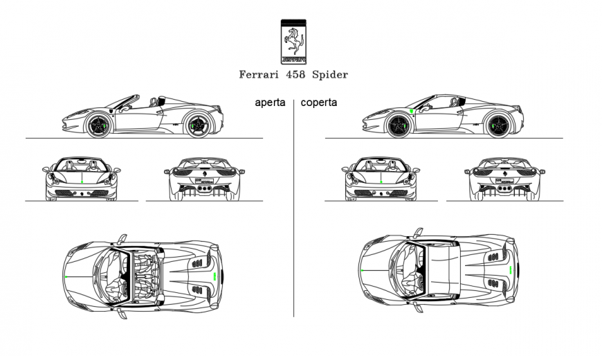 Ferrari top view model detail dwg file