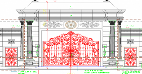 Villa Entry Gate AutoCAD DWG Design with Detailed Front Elevation