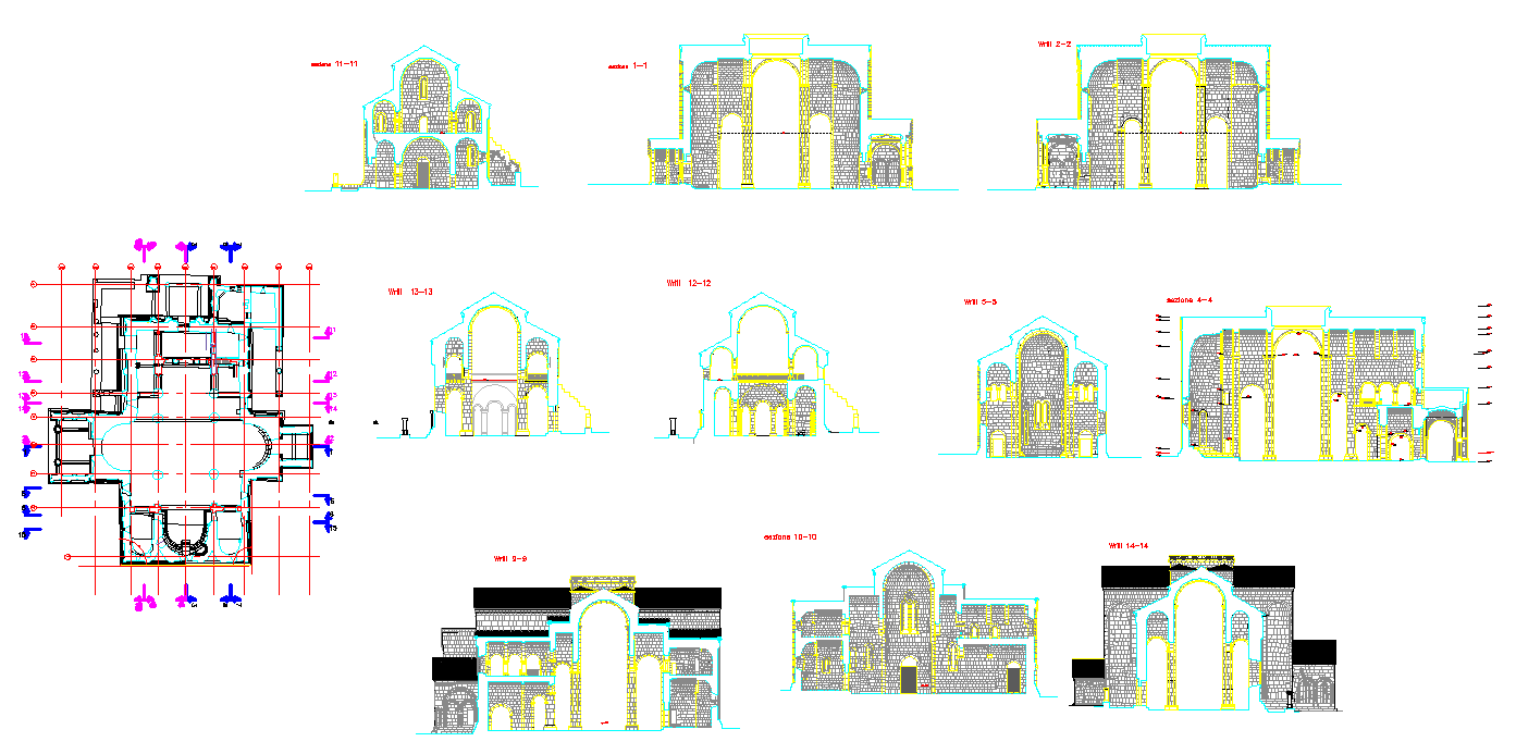Bagrati Cathedral AutoCAD Plan with Historic Architectural Details