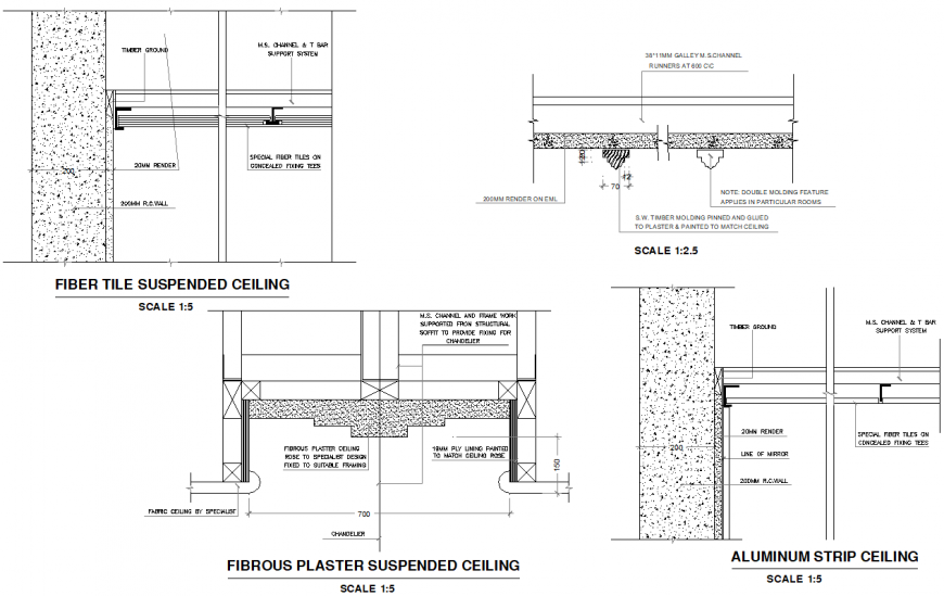 Fiber tile suspended ceiling section plan autocad file