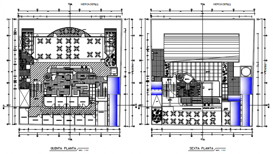 Fifth and sixth floor plan of shopping Centre in auto cad software