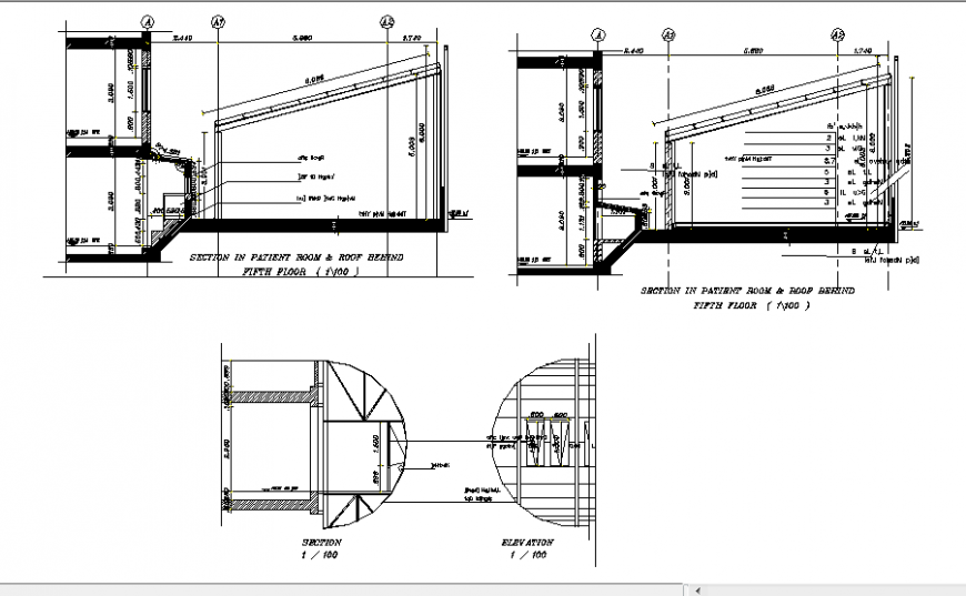 Fifth floor, section through patient room in dwg file.