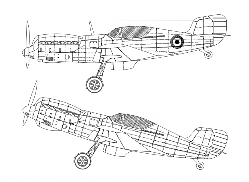 Fighter air craft side elevation cad blocks details dwg file