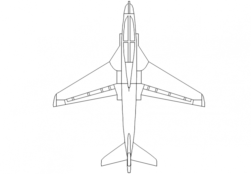 Fighter Jet plane top view elevation block drawing details dwg file