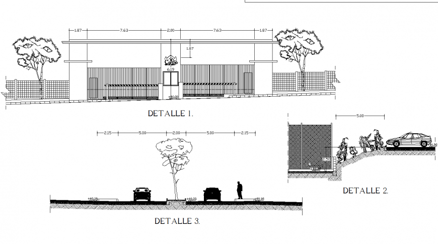 Filed club front gate elevation plan autocad file