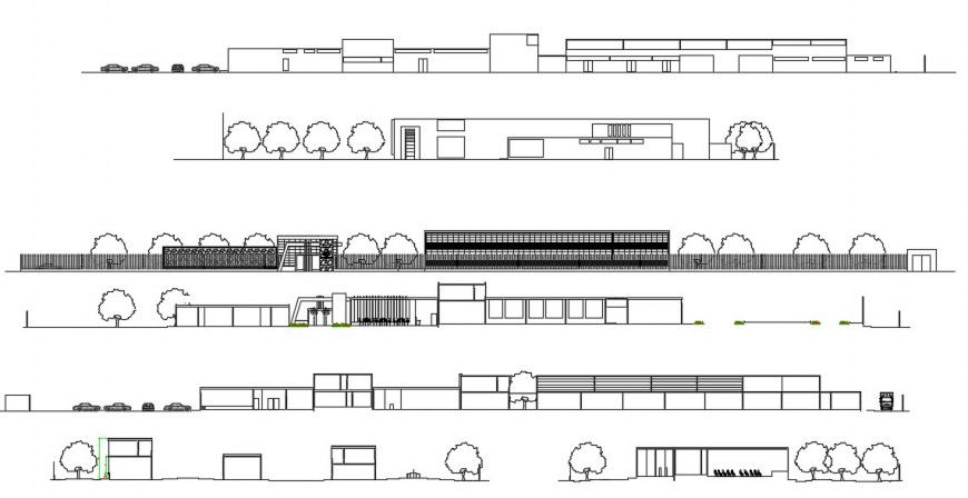 Fine art school building all sided elevation cad drawing details dwg file