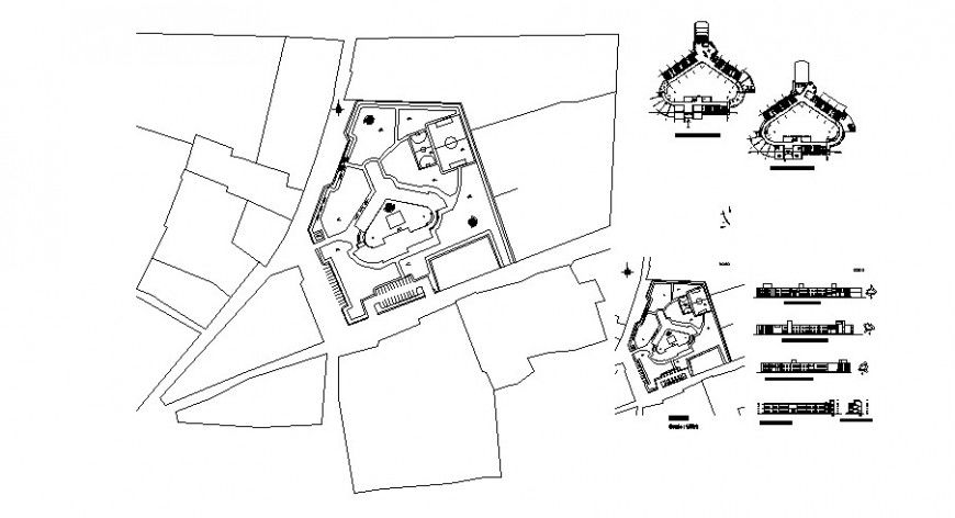 Fine arts high school elevation, section and floor plan drawing details dwg file