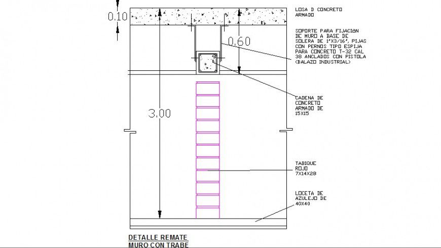 Finished close wall trabe constructive structure cad drawing details dwg file