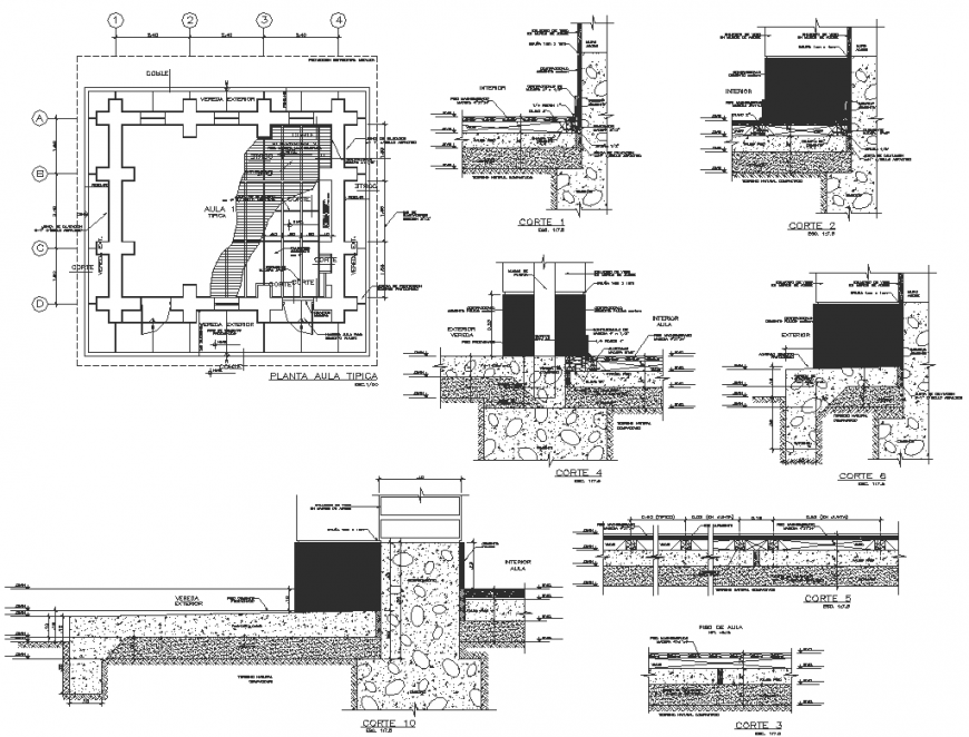 Finishes floor plan and section autocad file