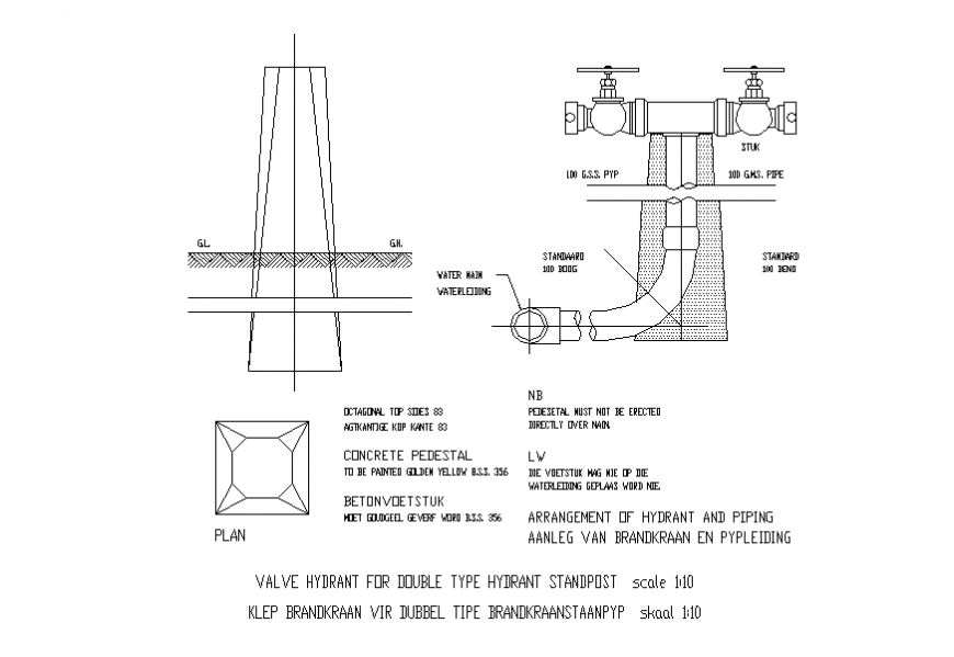 Fire-hydrant section design detail drawing