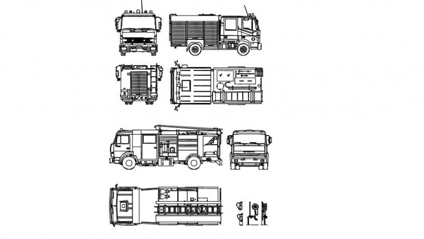 Fire bus 2d block model detail dwg file