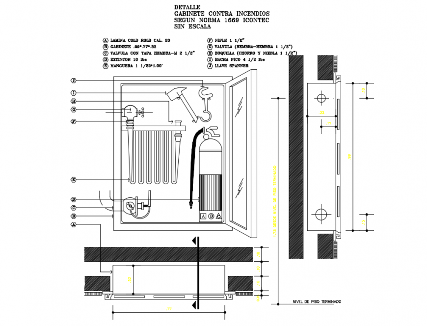 Fire cabinet section cad drawing details dwg file