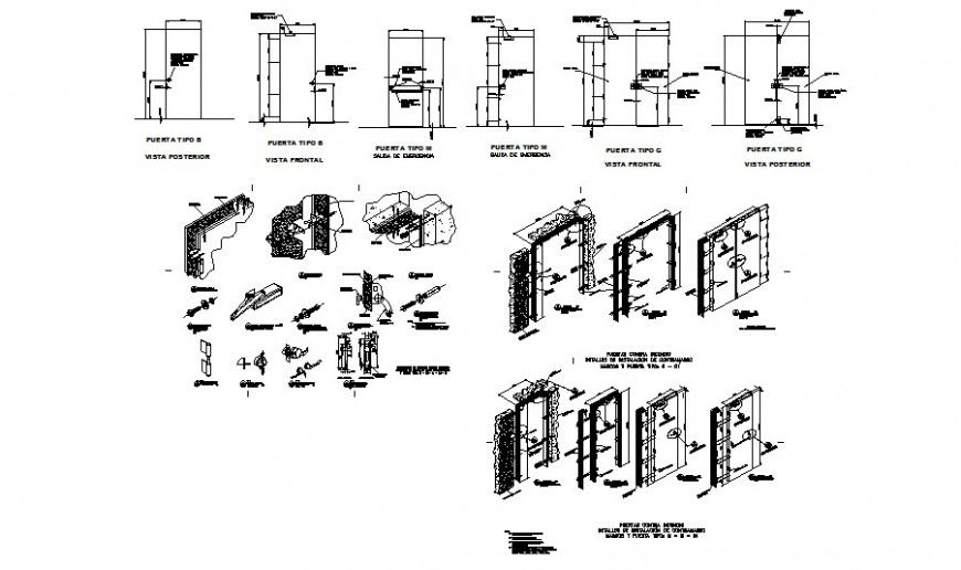 Fire Exit Door Detail Drawing in CAD with Dimensions and Construction