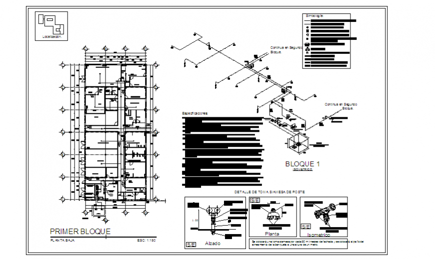 Fire fight System installation design in hospital design drawing
