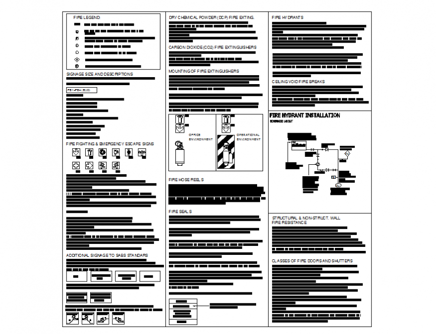 Fire hydrant installation and structural wall fire resistance plan autocad file