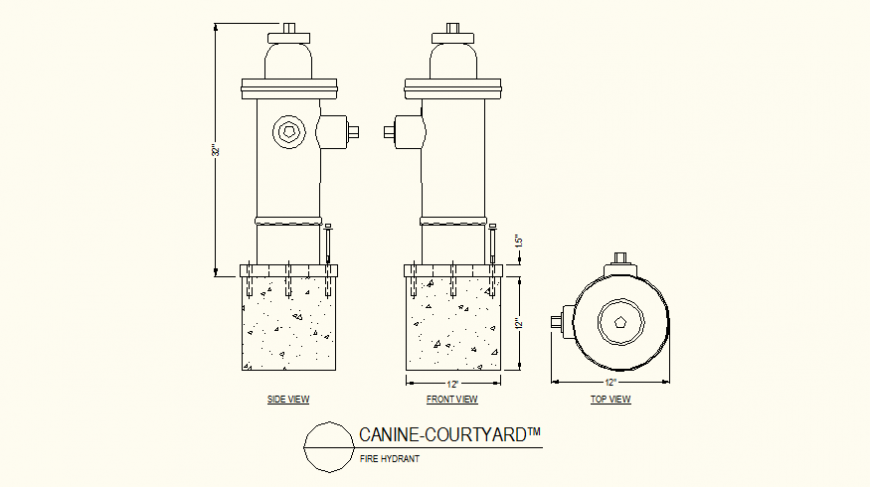 Fire hydrant plan detail and elevation autocad file