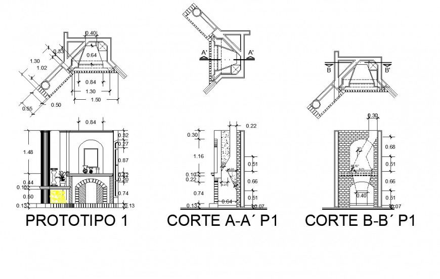 Fire place detail 2d view elevation and section CAD block layout autocad file