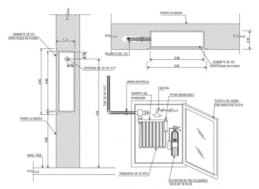Fire system cabinet plan and drawing details dwg file