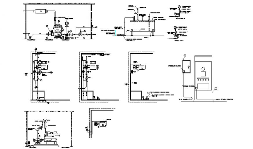 Fire System Pump Room Machinery installation cad drawing details dwg file