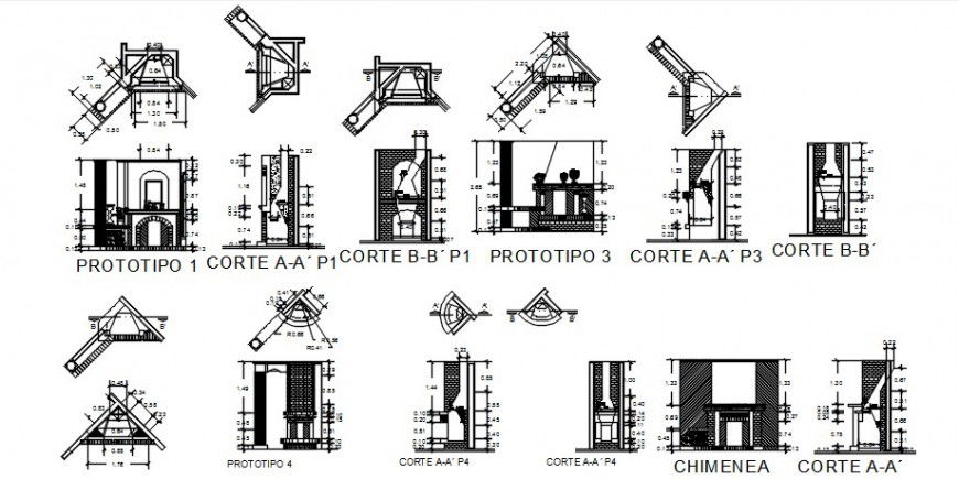 Fireplace details drawings 2d view plan and section dwg file